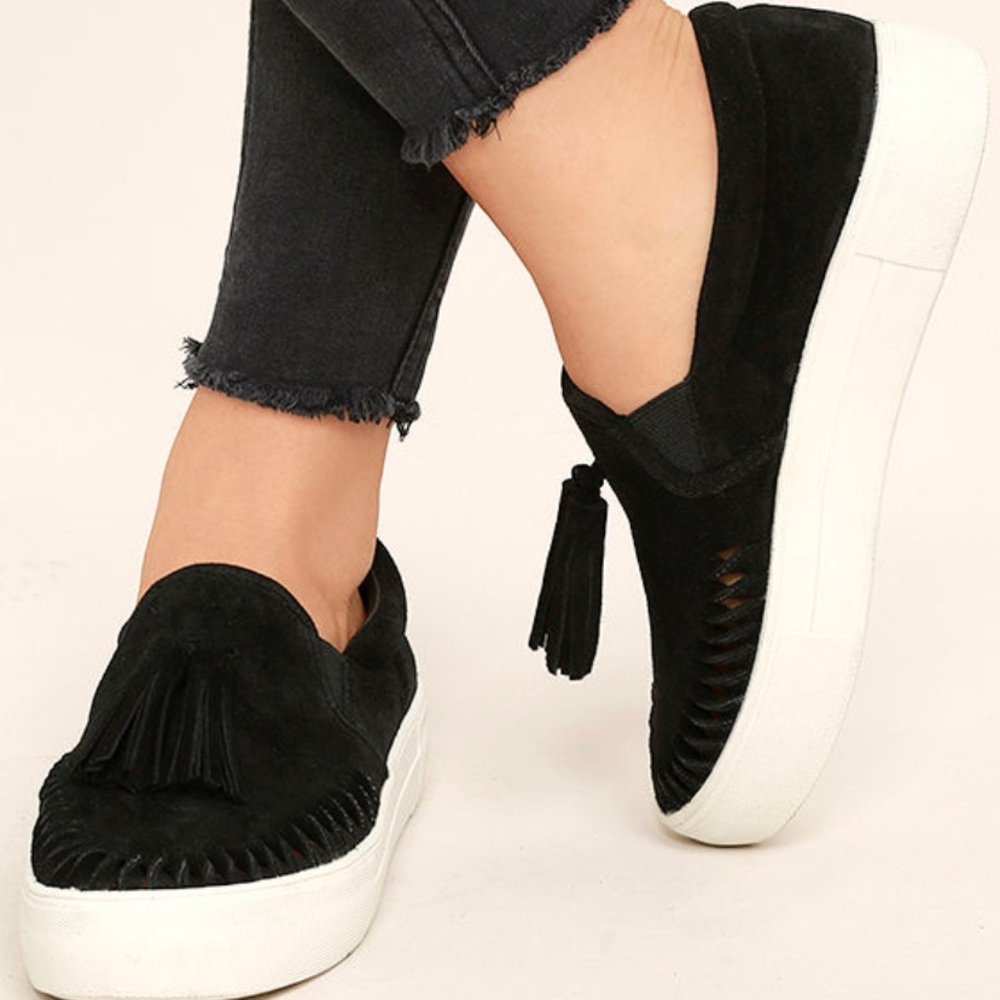 Black suede slip on sneakers , 6.5